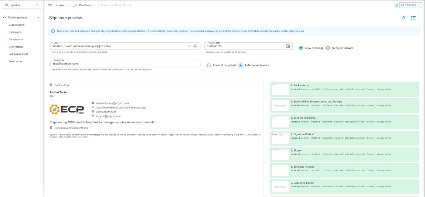 Signature preview showing the components applied